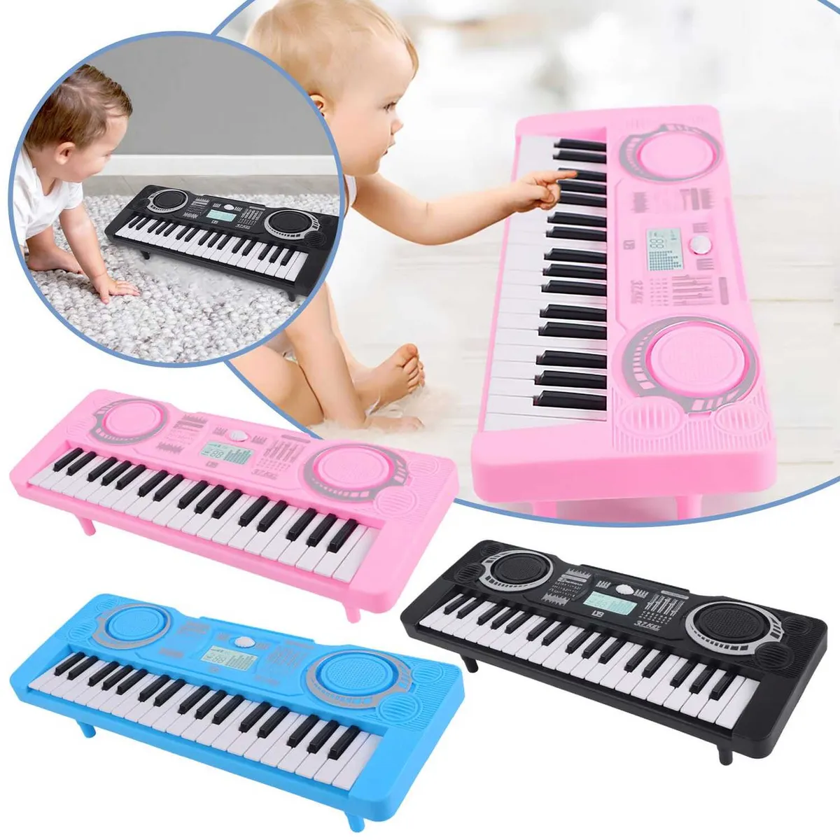GENERICO - MINI PIANO ELECTRONICO PARA NIÑOS 37 TECLAS COLOR CELESTE