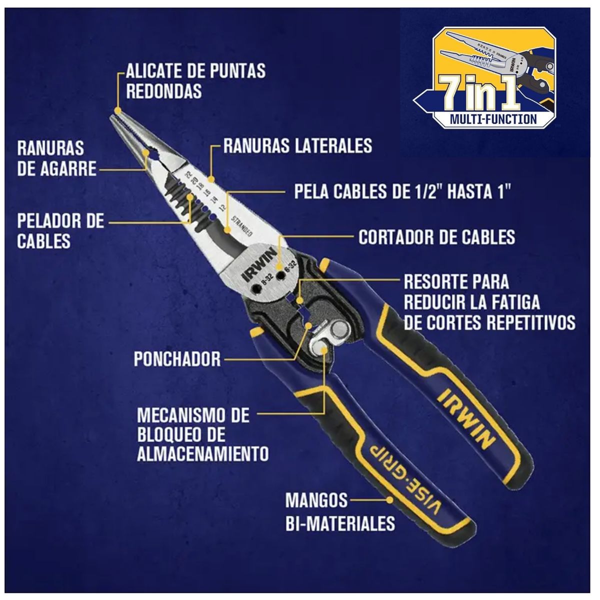 IRWIN - ALICATE DE PUNTA PELA CABLE 8 MULTIUSO IWHT84002 IRWIN