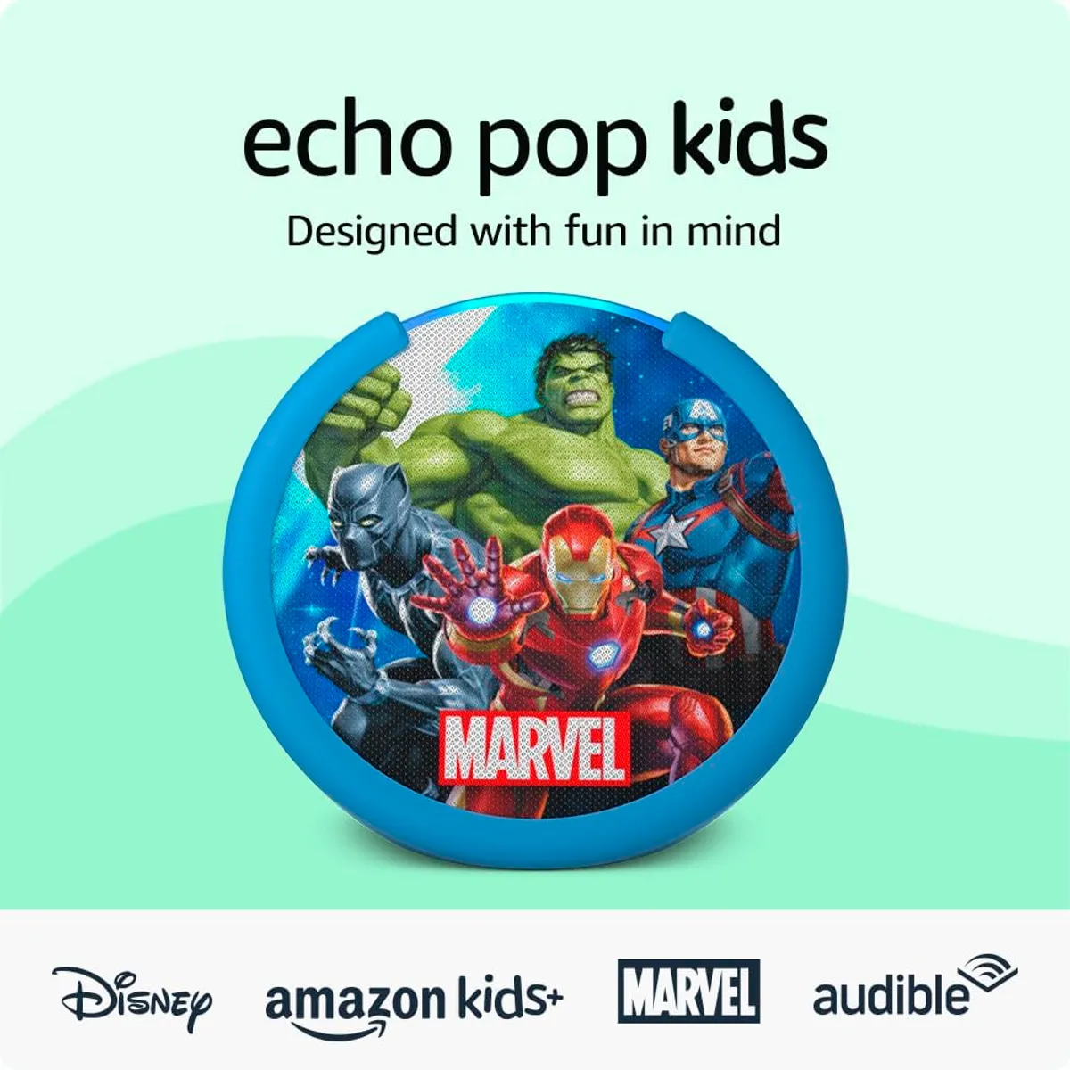 MARVEL - Echo Pop para Niños Parlante Inteligente Alexa Marvel Avengers Turques
