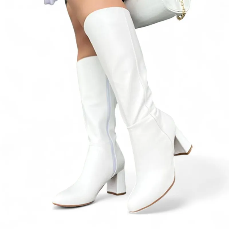 GENERICO - Bota Larga Mujer Clasica 2086-75 Taco 7 Color Blanco