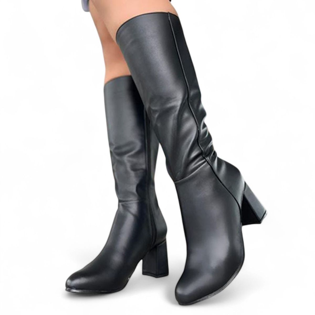 GENERICO - Bota Larga Mujer Clasica 2086-75 Taco 7 Color Negro