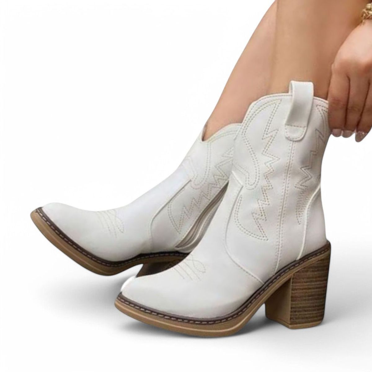 GENERICO - Botin Mujer Botin Texana Taco 7 2086-75 Color Blanco