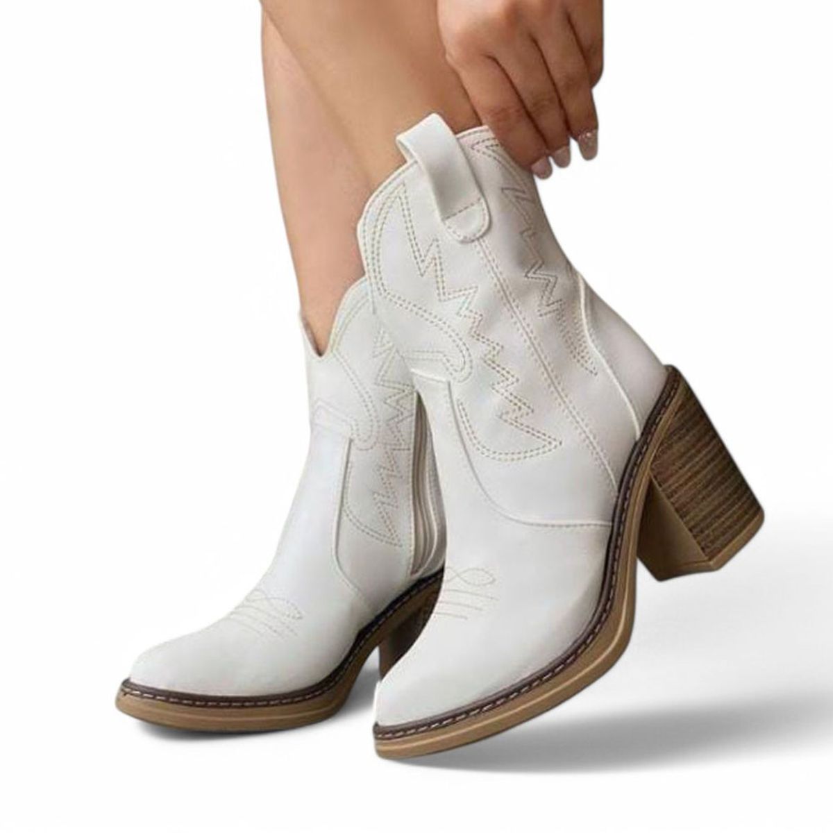GENERICO - Botin Mujer Botin Texana Taco 7 2086-75 Color Blanco