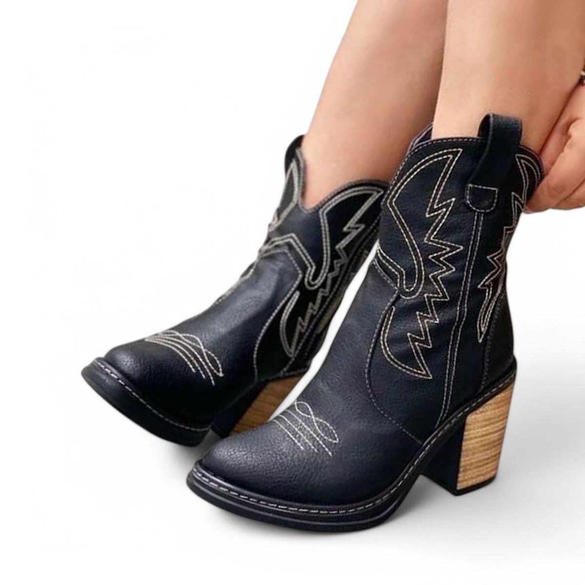 GENERICO - Botin Mujer Botin Texana Taco 7 2086-75 Color Negro