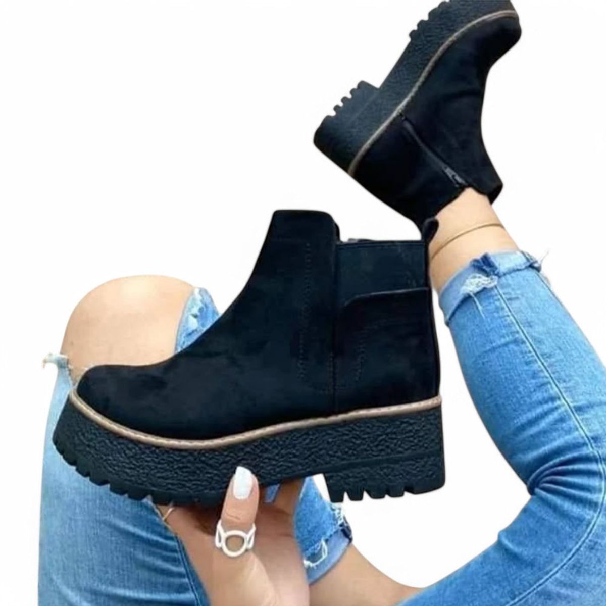 GENERICO - Botin Mujer Casual Gamuza Elastico 2086-60 Color Negro