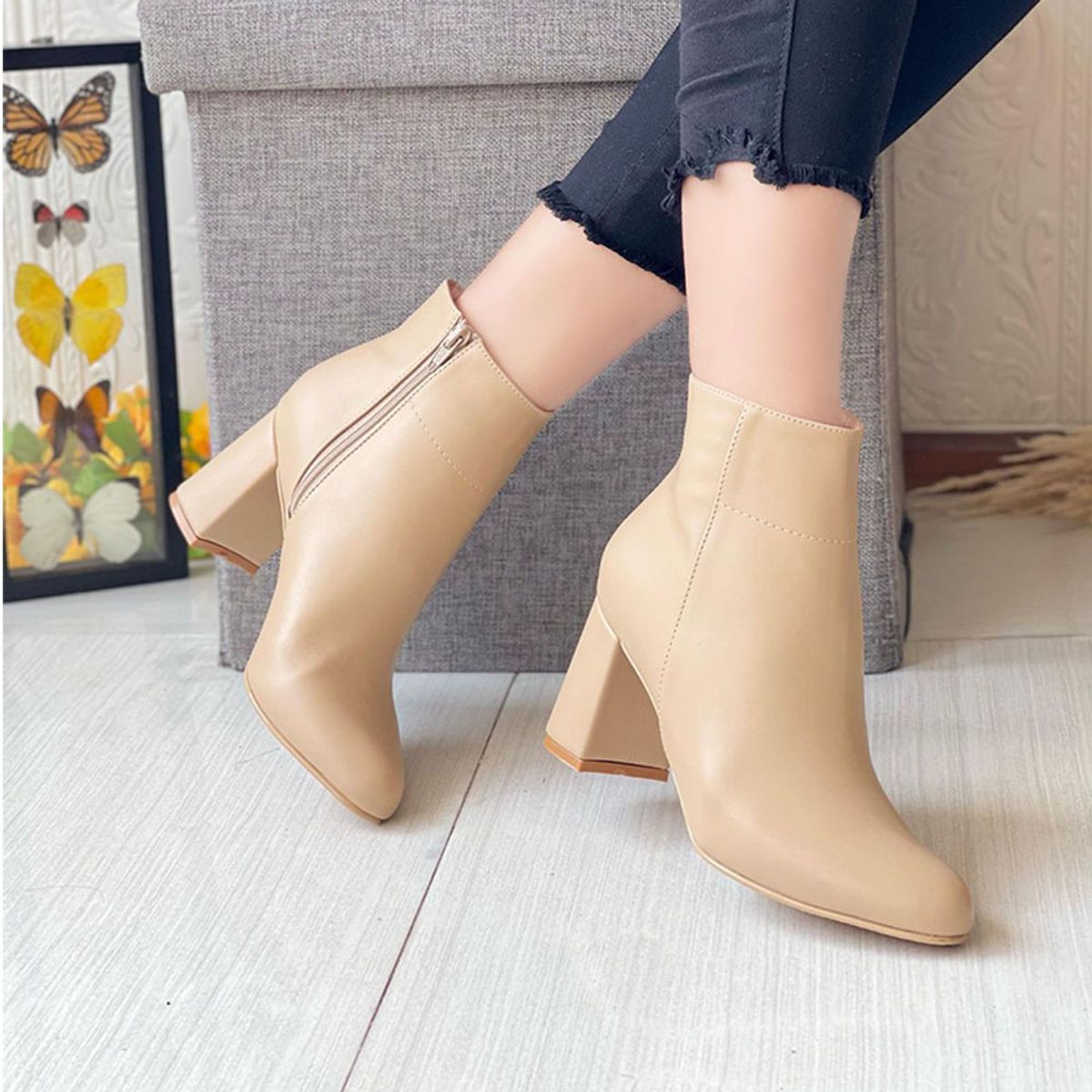 GENERICO - Botin Mujer Clasica Taco 7 2086-60 Color Beige