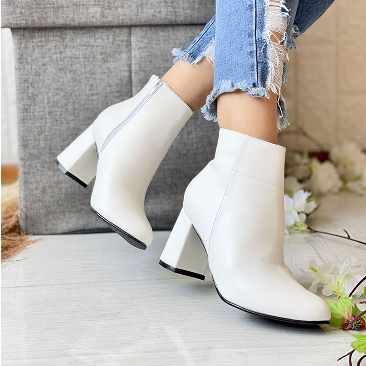 GENERICO - Botin Mujer Clasica Taco 7 2086-60 Color Blanco