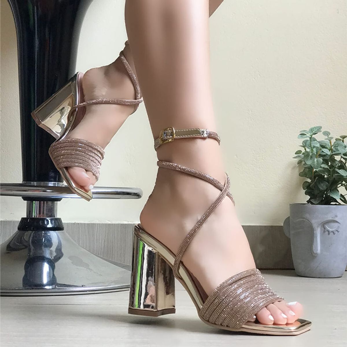 GENERICO - Sandalia Mujer Taco 9 Snake 2086-75 Color Dorado