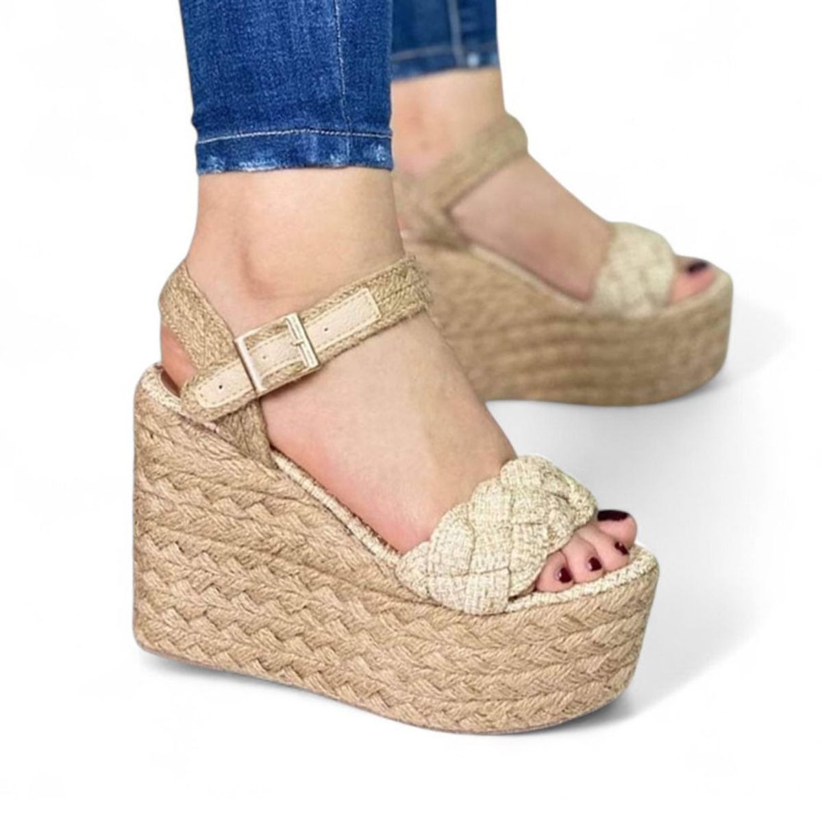 GENERICO - Sandalia Mujer Trensa Plataforma 15 Yute 2086-55 Color Beige