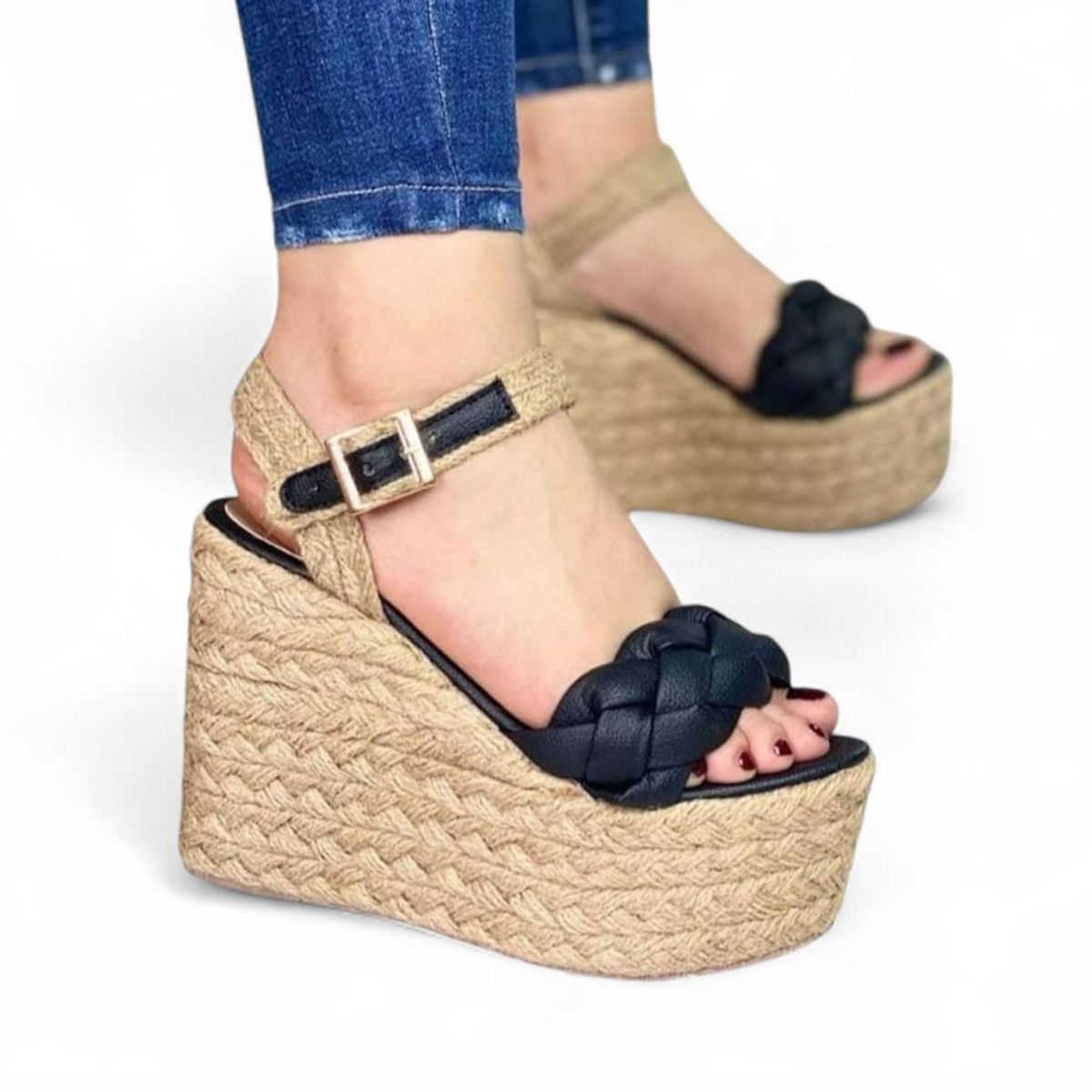 GENERICO - Sandalia Mujer Trensa Plataforma 15 Yute 2086-55 Color Negro