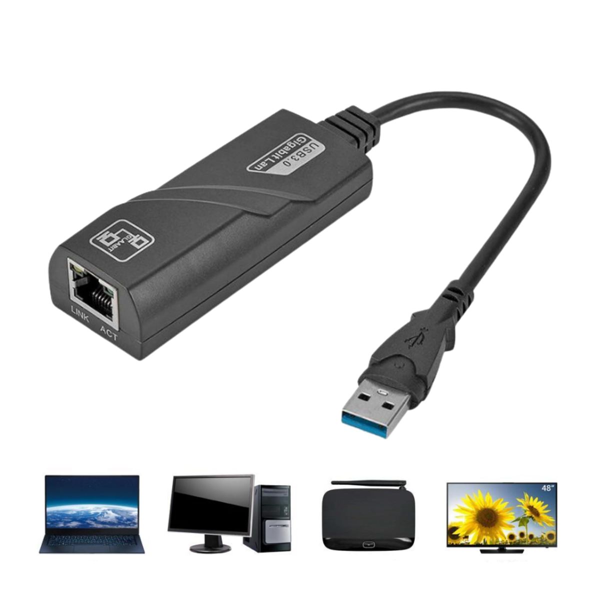 OEM - Adaptador de Red Ethernet RJ45 con Cable USB 3,0 a Gigabit LAN para PC