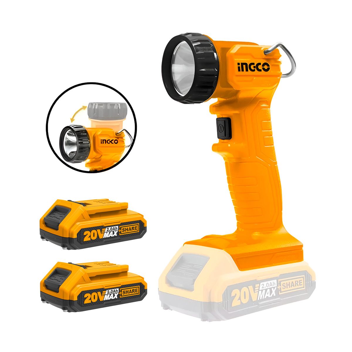 INGCO TOOLS - Linterna Led Inalámbrica 20v + 2 Baterías De Litio 2.0ah