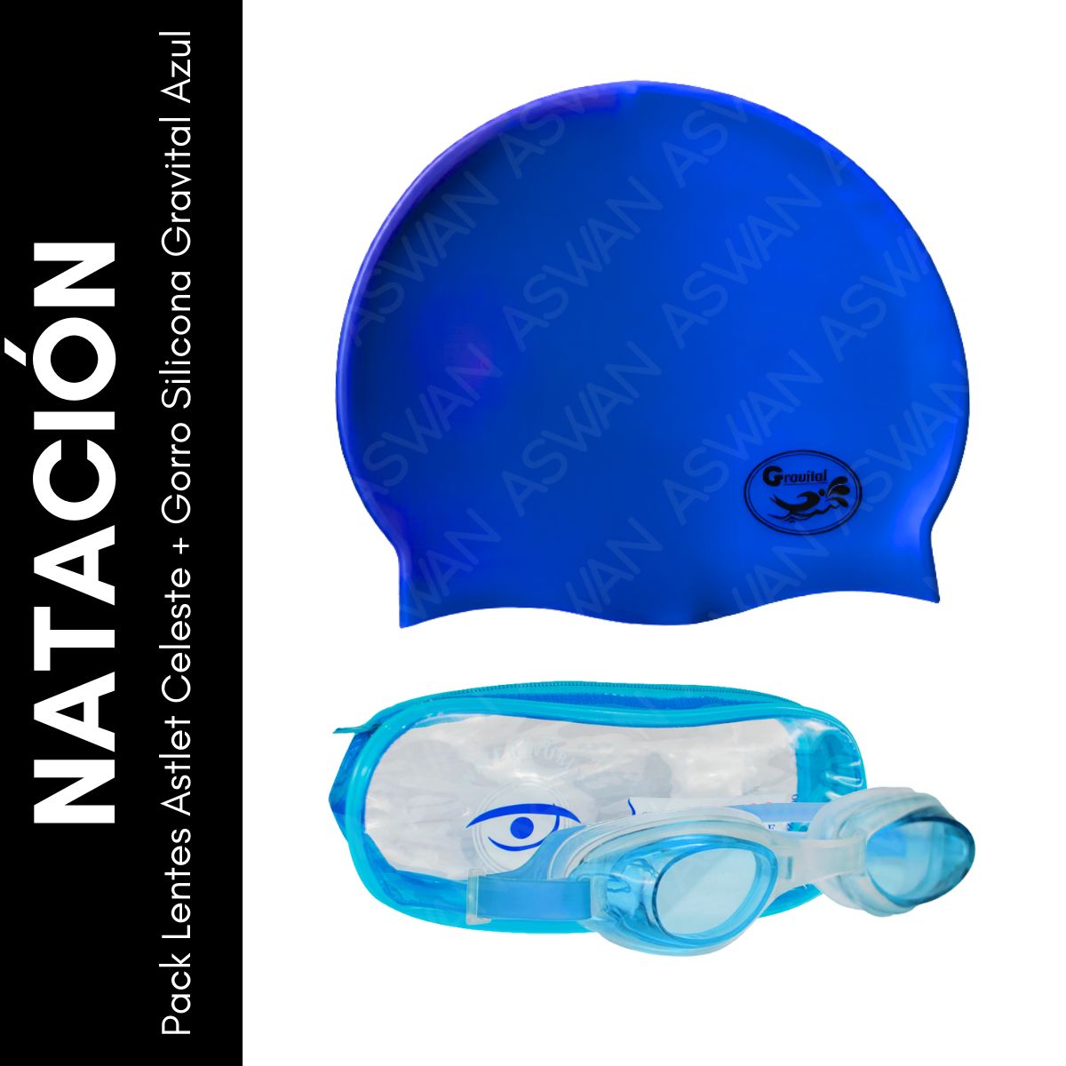 GENERICO - Pack Lentes Astlet Celeste + Gorro Silicona Gravital Azul