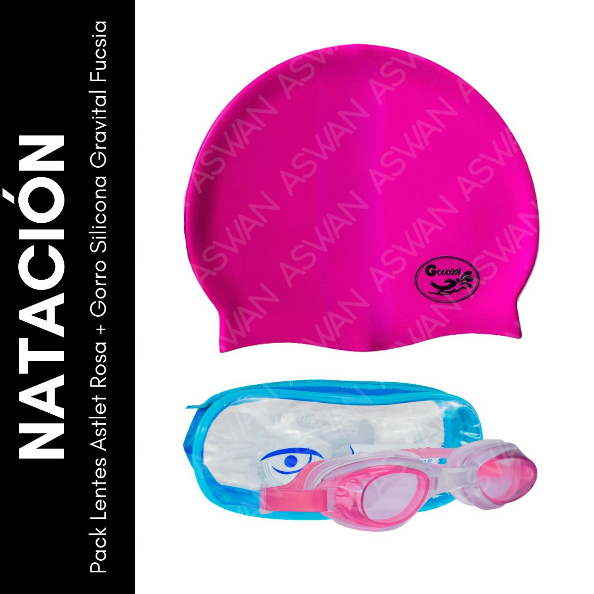 GENERICO - Pack Lentes Astlet Rosa + Gorro Silicona Gravital Fucsia