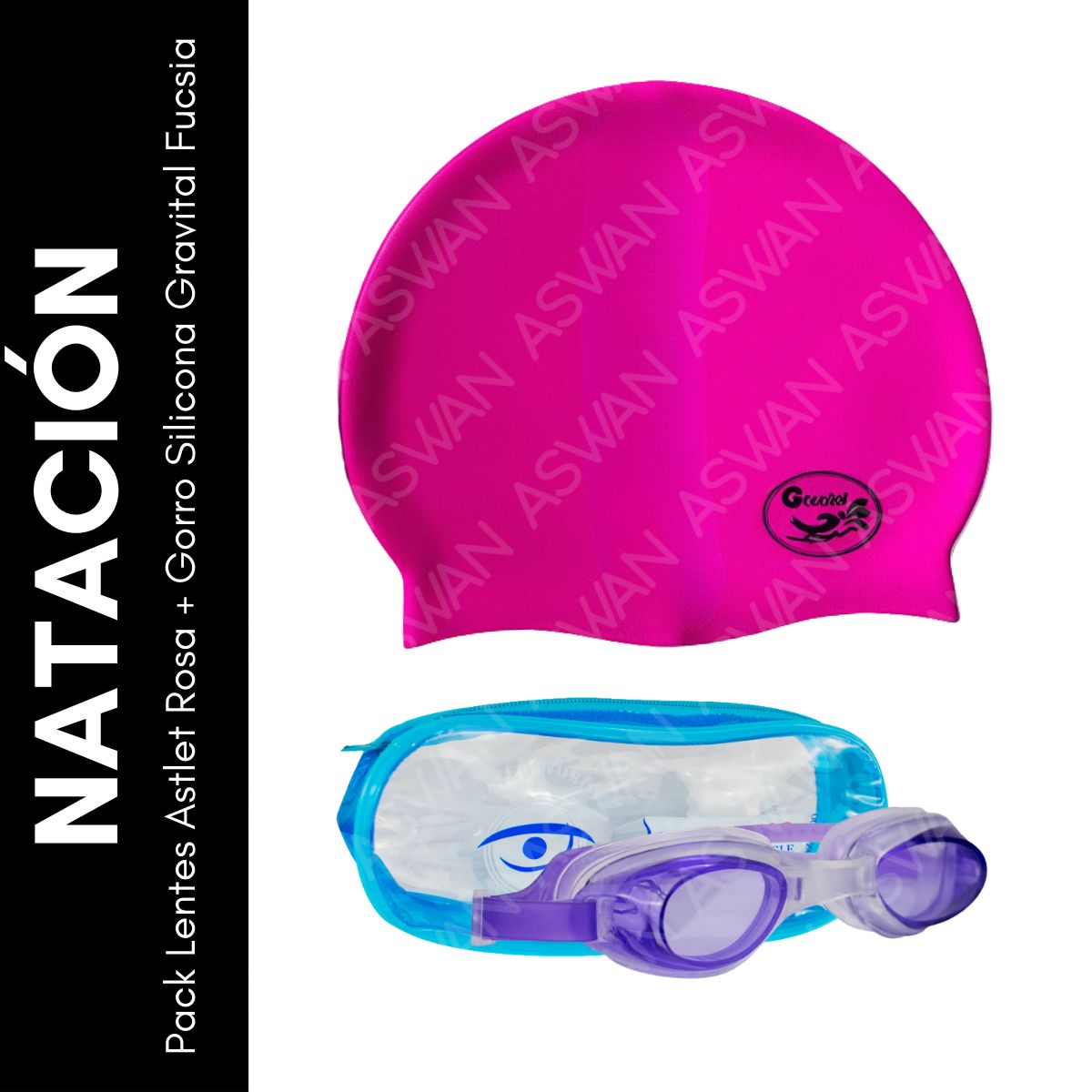 GENERICO - Pack Lentes Astlet Lila + Gorro Silicona Gravital Fucsia