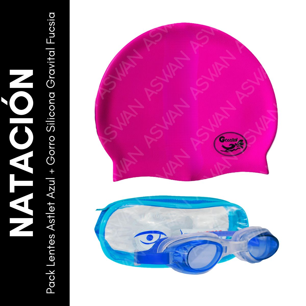 GENERICO - Pack Lentes Astlet Azul + Gorro Silicona Gravital Fucsia