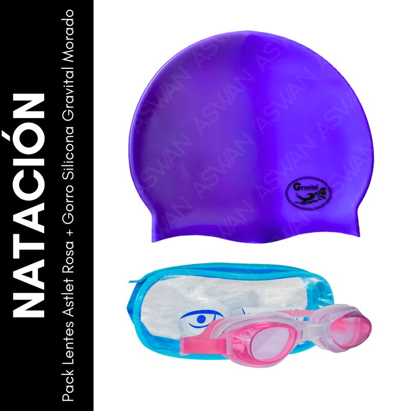 GENERICO - Pack Lentes Astlet Rosa + Gorro Silicona Gravital Morado