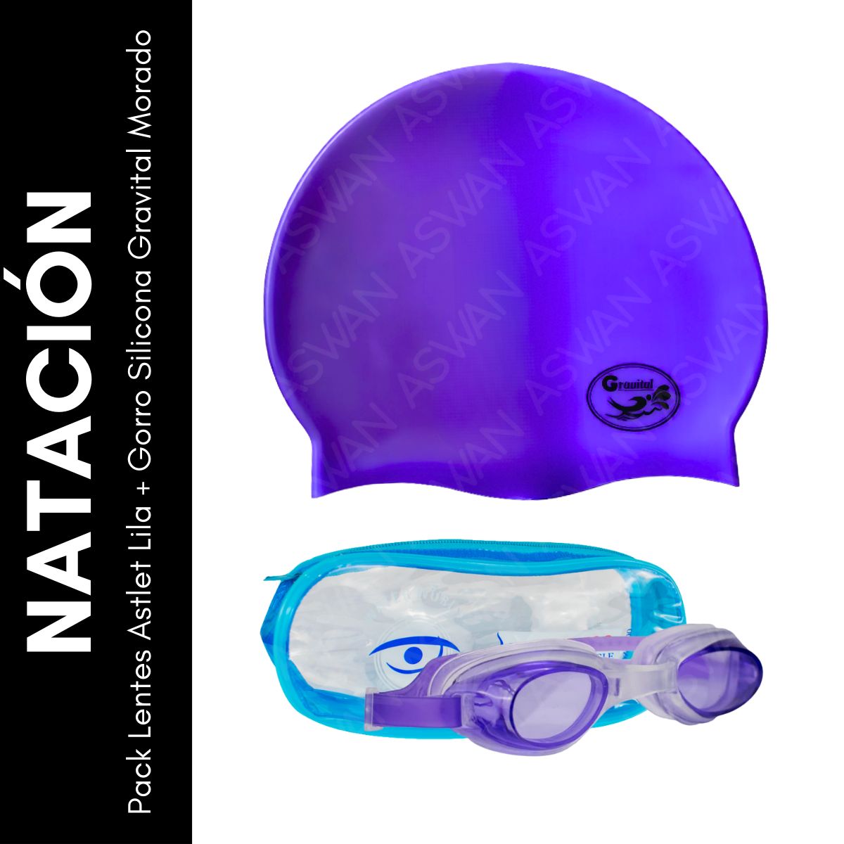 GENERICO - Pack Lentes Astlet Lila + Gorro Silicona Gravital Morado