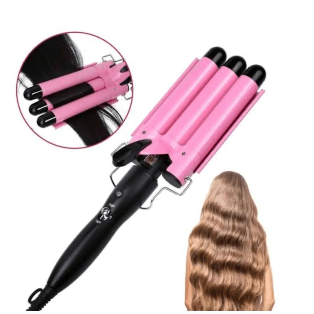 GENERICO - Rizador Profesional Ondulador de 3 Barriles para Cabello Rosado