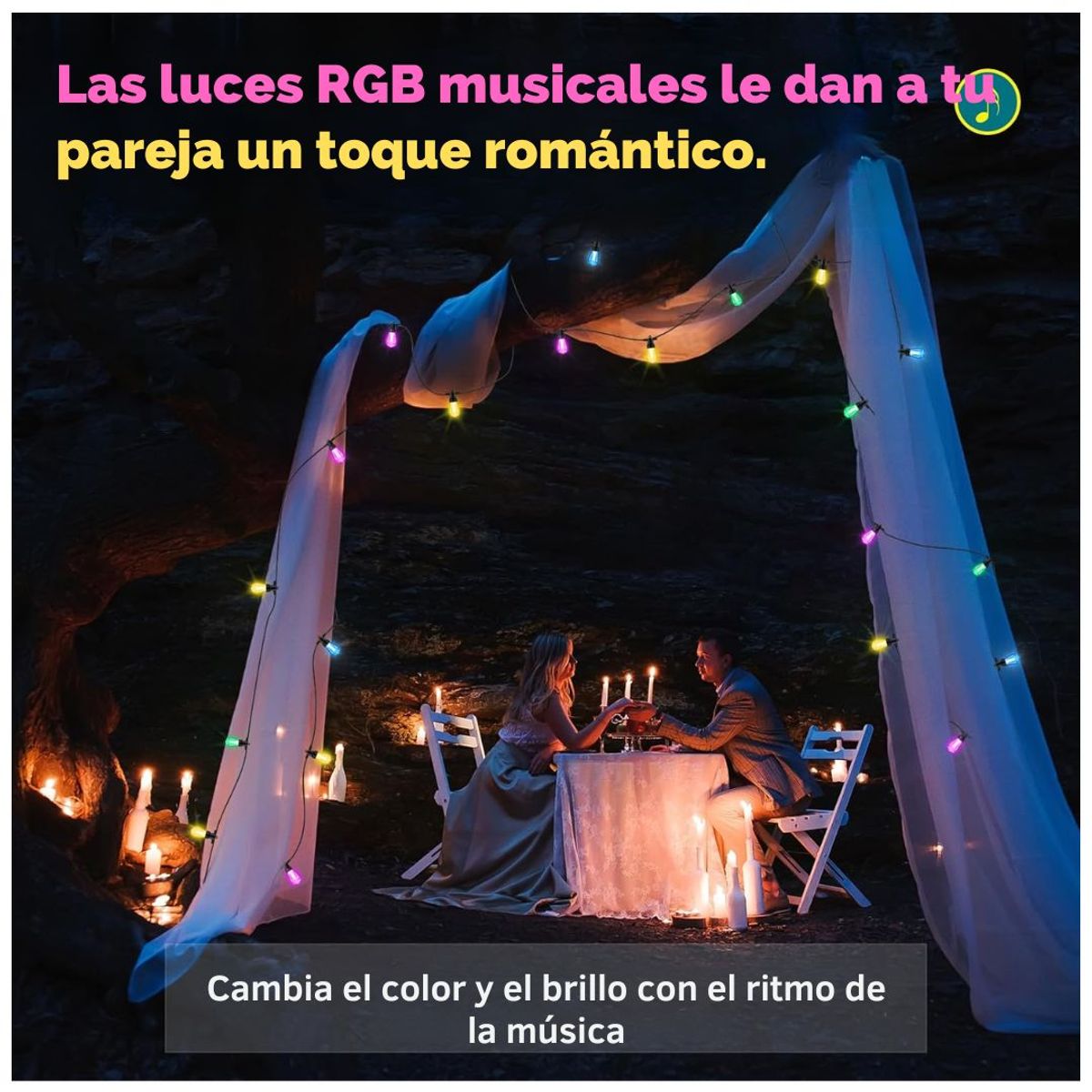 GENERICO - Guirnalda de Luces RGB 15 m con 20 Focos, Control App, Remoto, Modo Música y Protección IP65