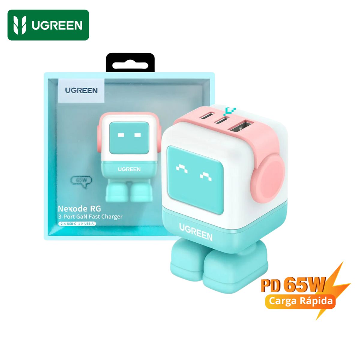 UGREEN - Cargador UGREEN Nexode GaN 65W 3 Puertos USB-C y USB-A Carga Rápida