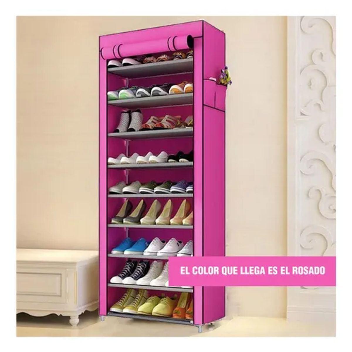 GENERICO - Zapatera 9 Niveles 27 Pares Organizador Multiuso Rosado