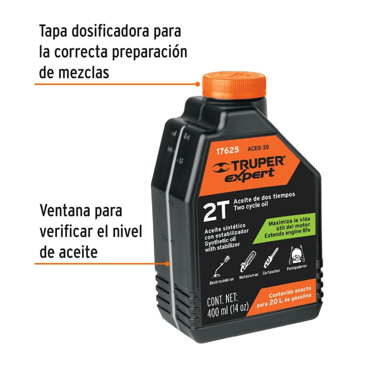 TRUPER - Aceite sintético para motor de 2 tiempos, 400 ml Truper