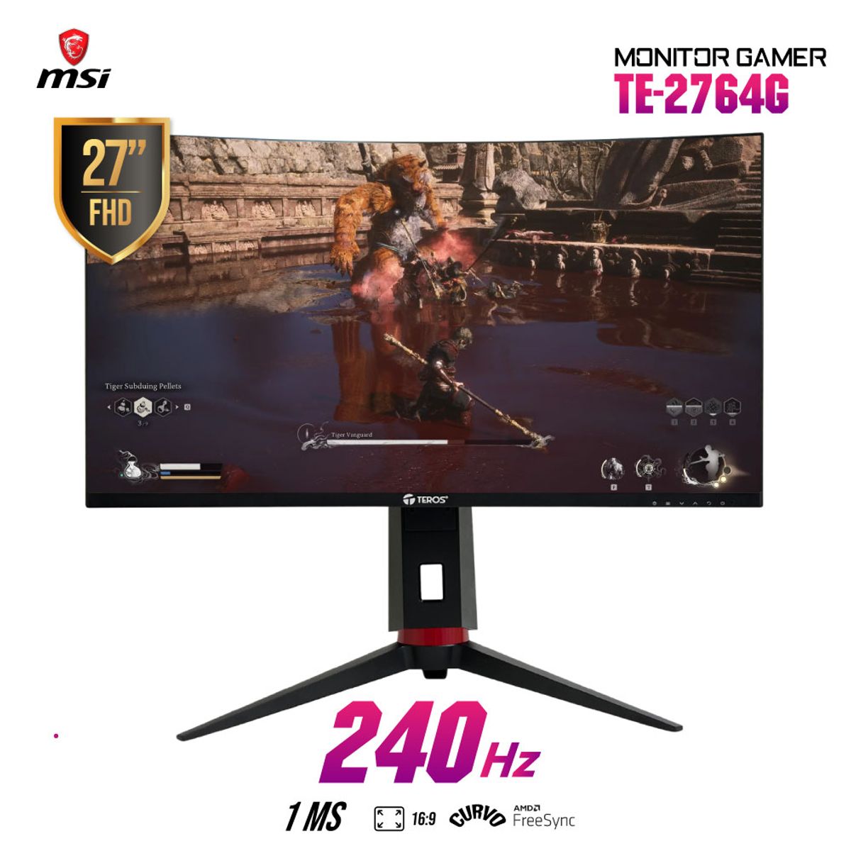 TEROS - Monitor curvo TEROS TE-2764G, 27" FHD VA, 240 Hz, 1ms, HDMI, DP