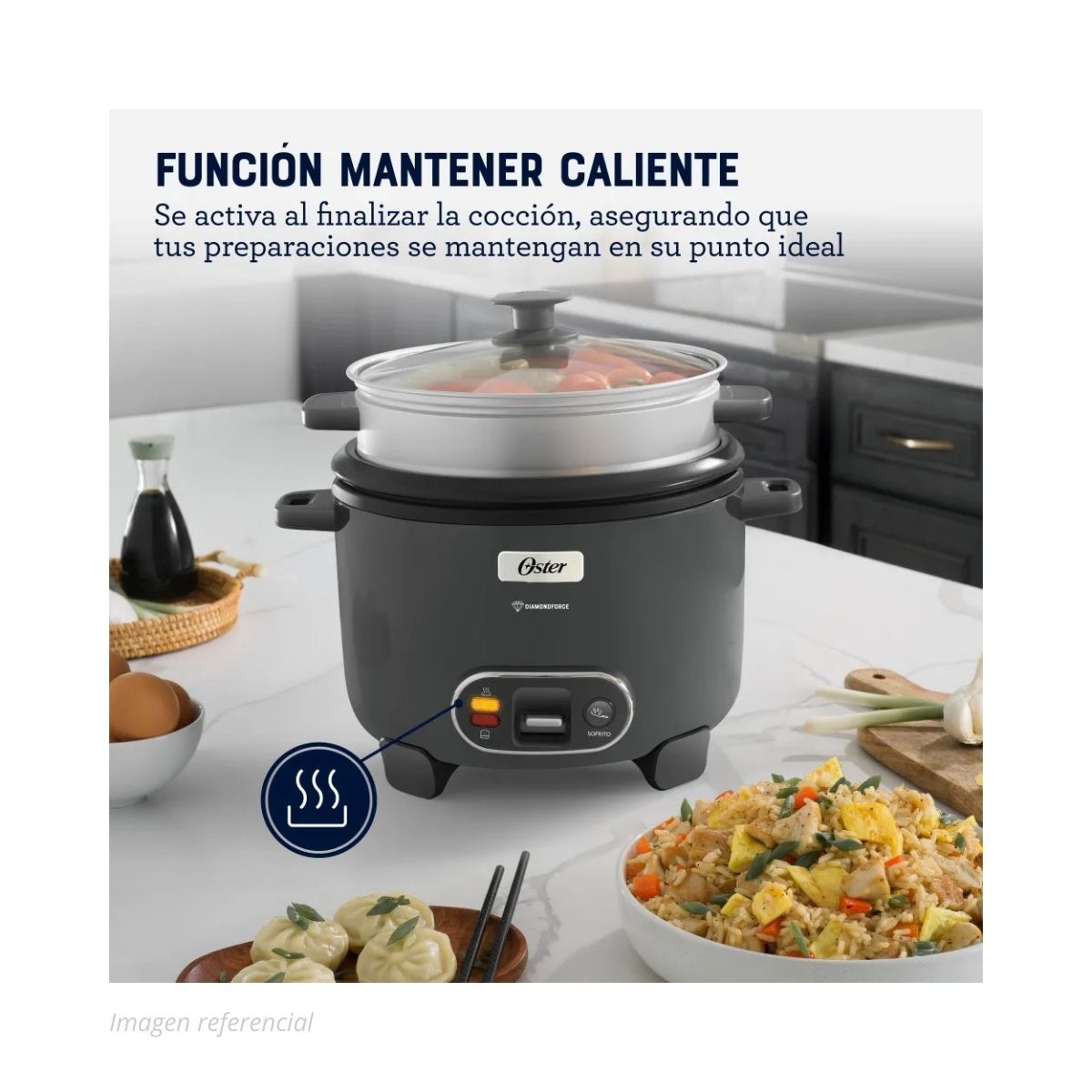 OSTER - Arrocera Oster 3 en 1 de 1.8 Litros con Función Sofrito y Vaporera