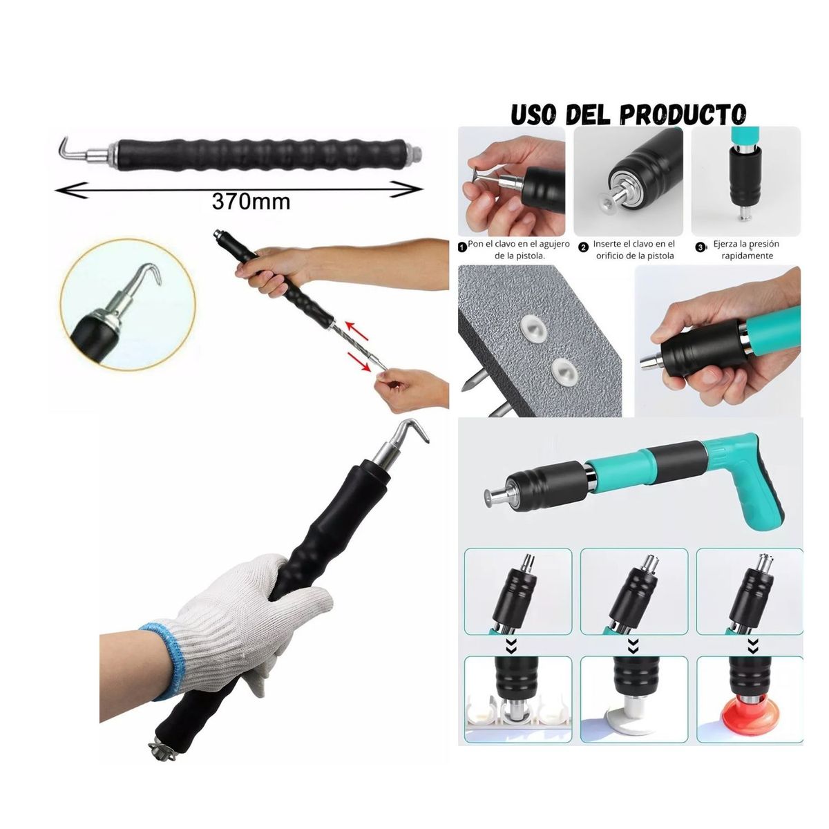 GENERICO - Gancho Para Atar Alambre y Barilla + Pistola Fulminante De Clavos
