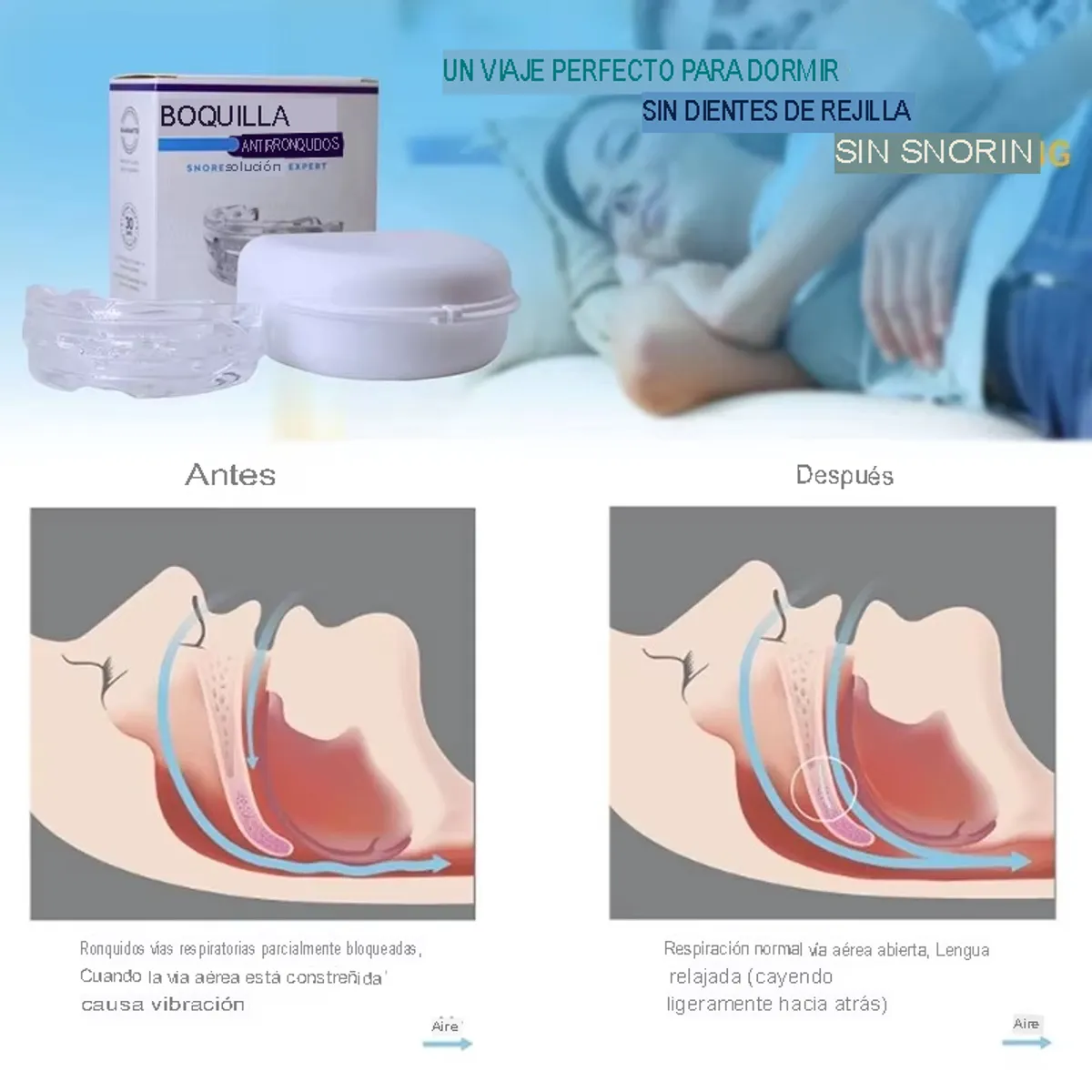 GENERICO - Protector Bucal Antironquidos y Bruxismo Mejora Sueño y Respira Mejor