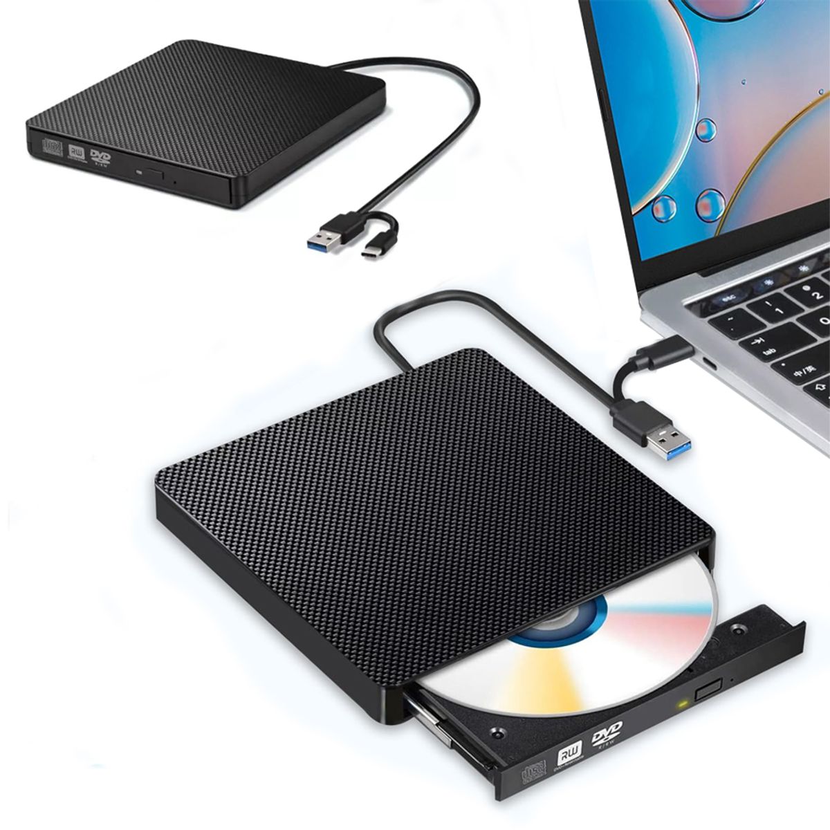 GENERICO - Lector Externo ANDOWL Q-GF300 USB Tipo C CDDVD RW plug and play