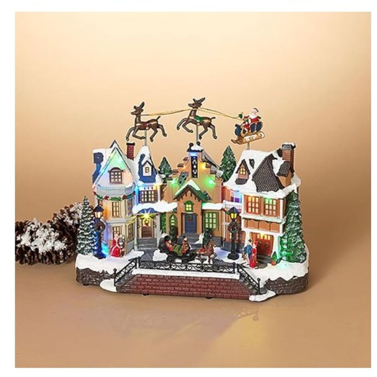 GENERICO - villa navideña musical animado con Papá Noel y renos Luz LED