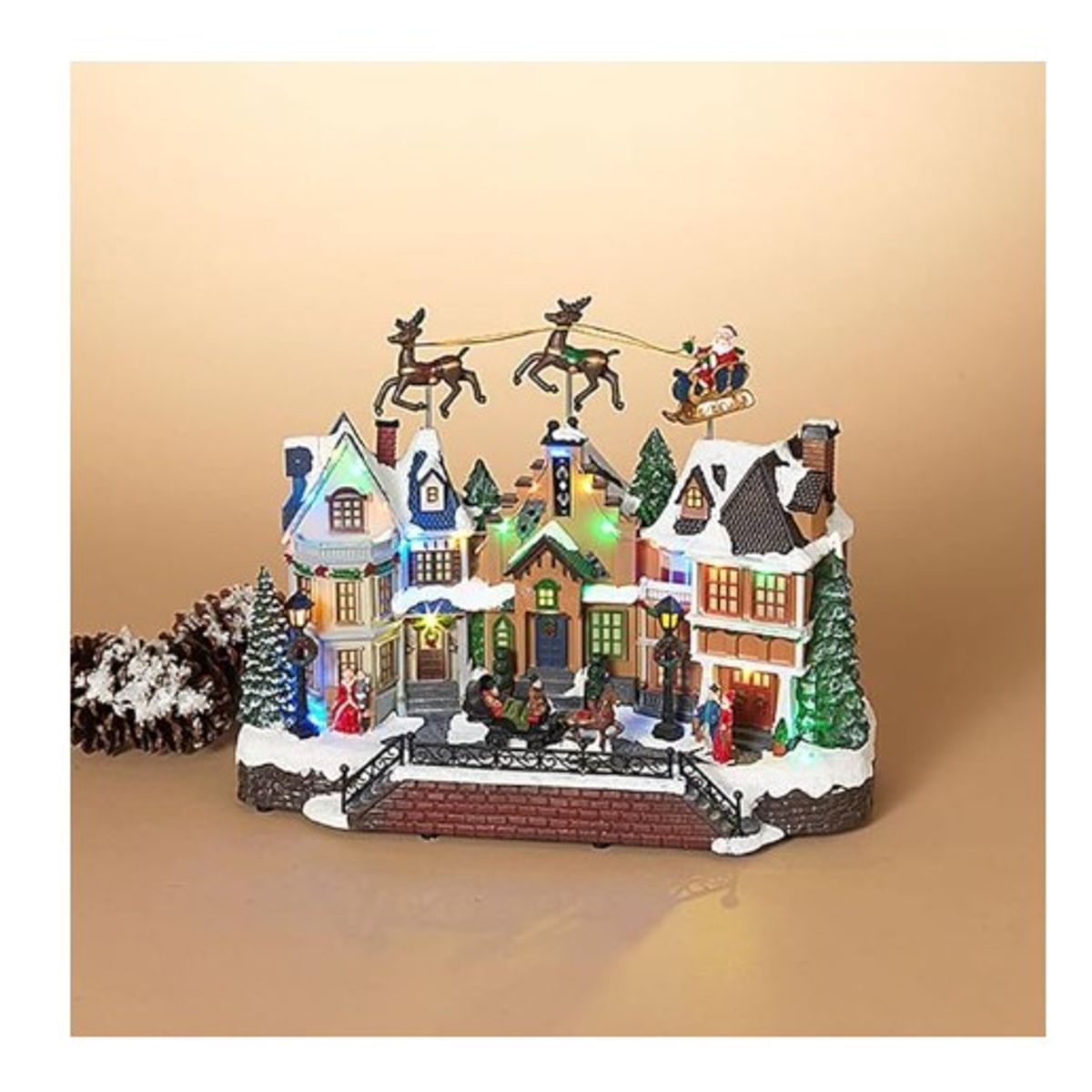 GENERICO - villa navideña musical animado con Papá Noel y renos Luz LED
