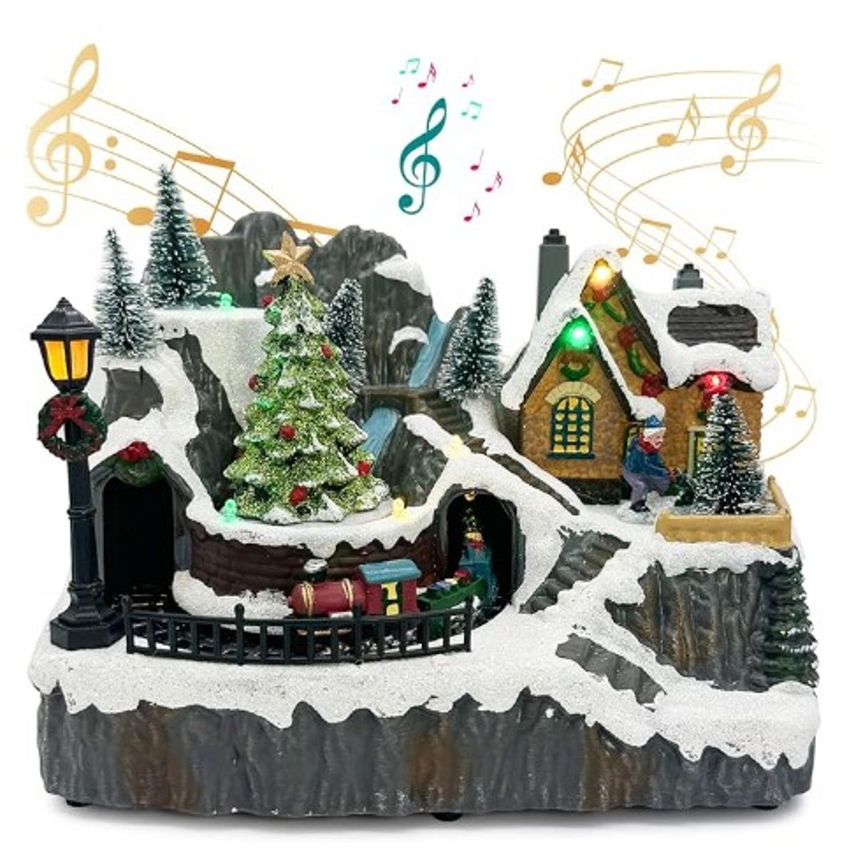 GENERICO - Villa Navideña Papa Noel y Árbol Giratorios Animados Luz LED