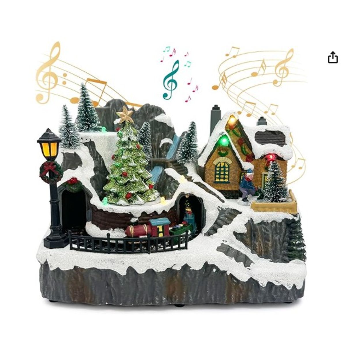 GENERICO - Villa Navideña Papa Noel y Árbol Giratorios Animados Luz LED