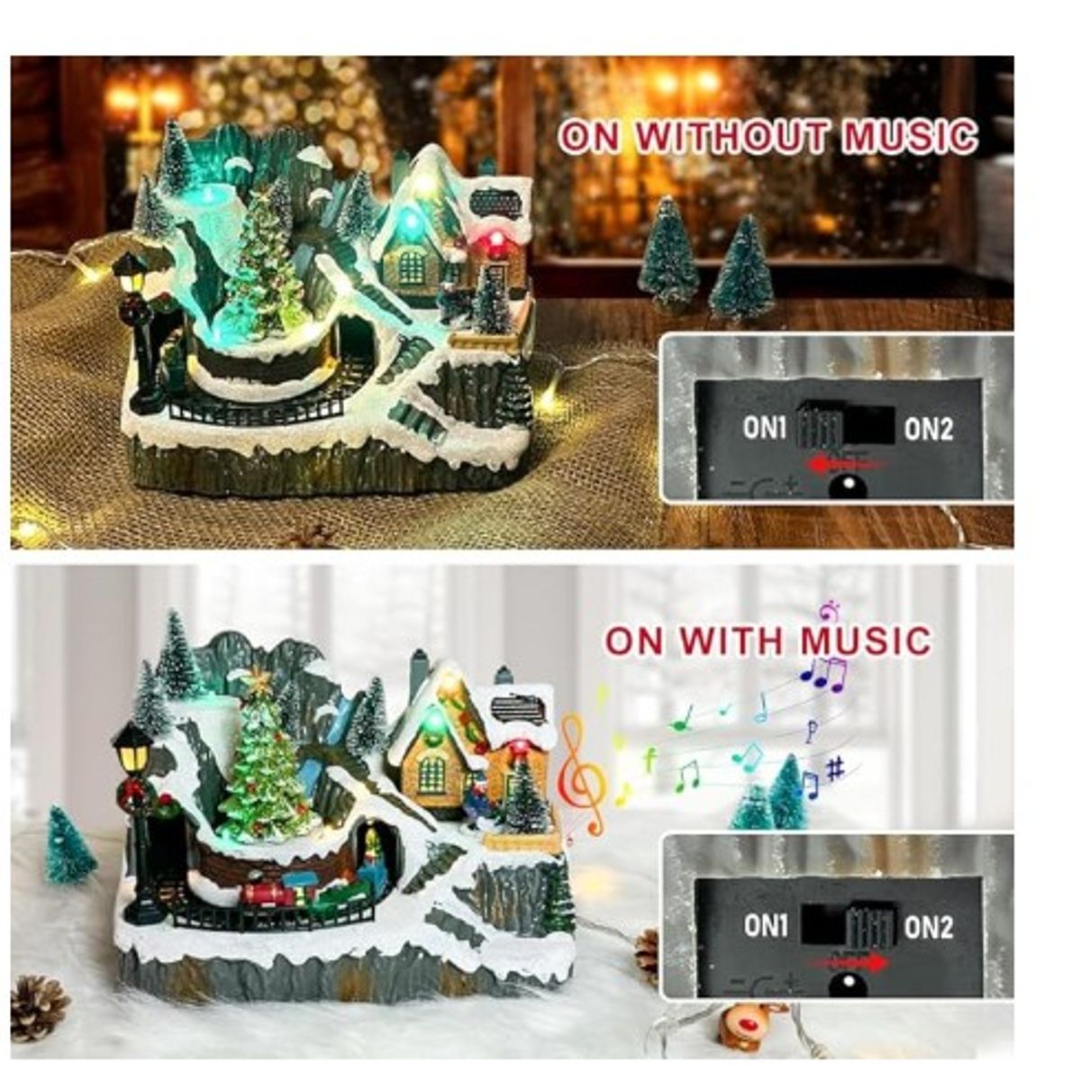 GENERICO - Villa Navideña Papa Noel y Árbol Giratorios Animados Luz LED