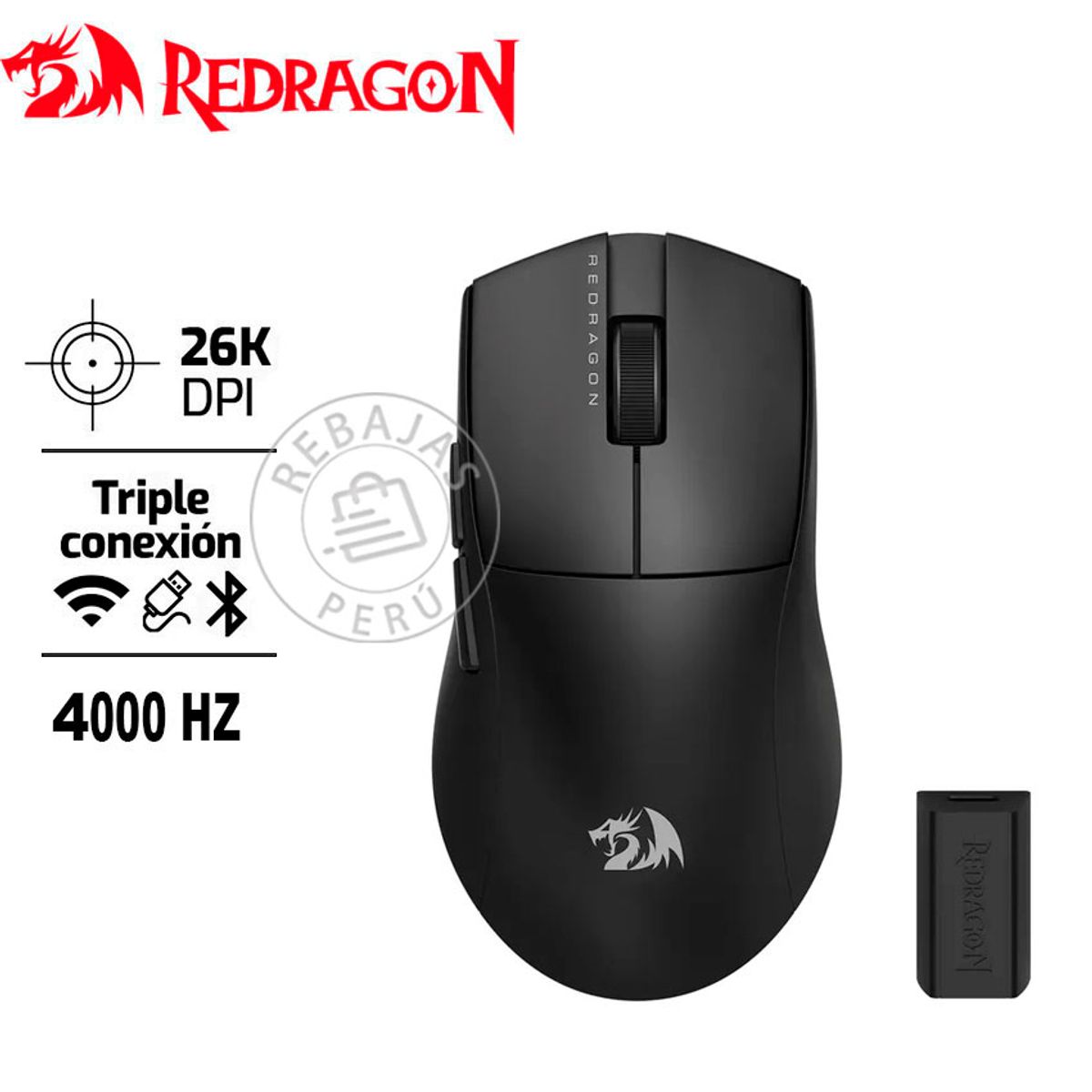 REDRAGON - Mouse Gamer Redragon K1NG PRO 4K Wireless 26000DPI Negro M916-PRO
