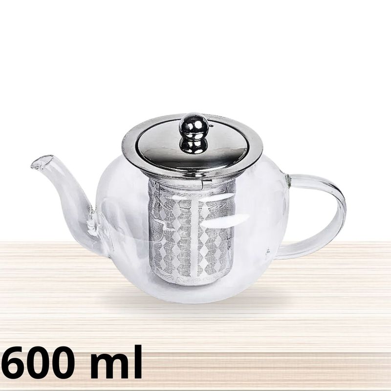 ICHIMATSU - Tetera  de vidrio borosilicato con filtro y tapa de Acero 600 ml.