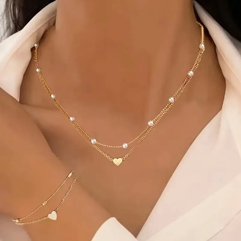 GENERICO - Collar y aretes doble caida y pulsera doble