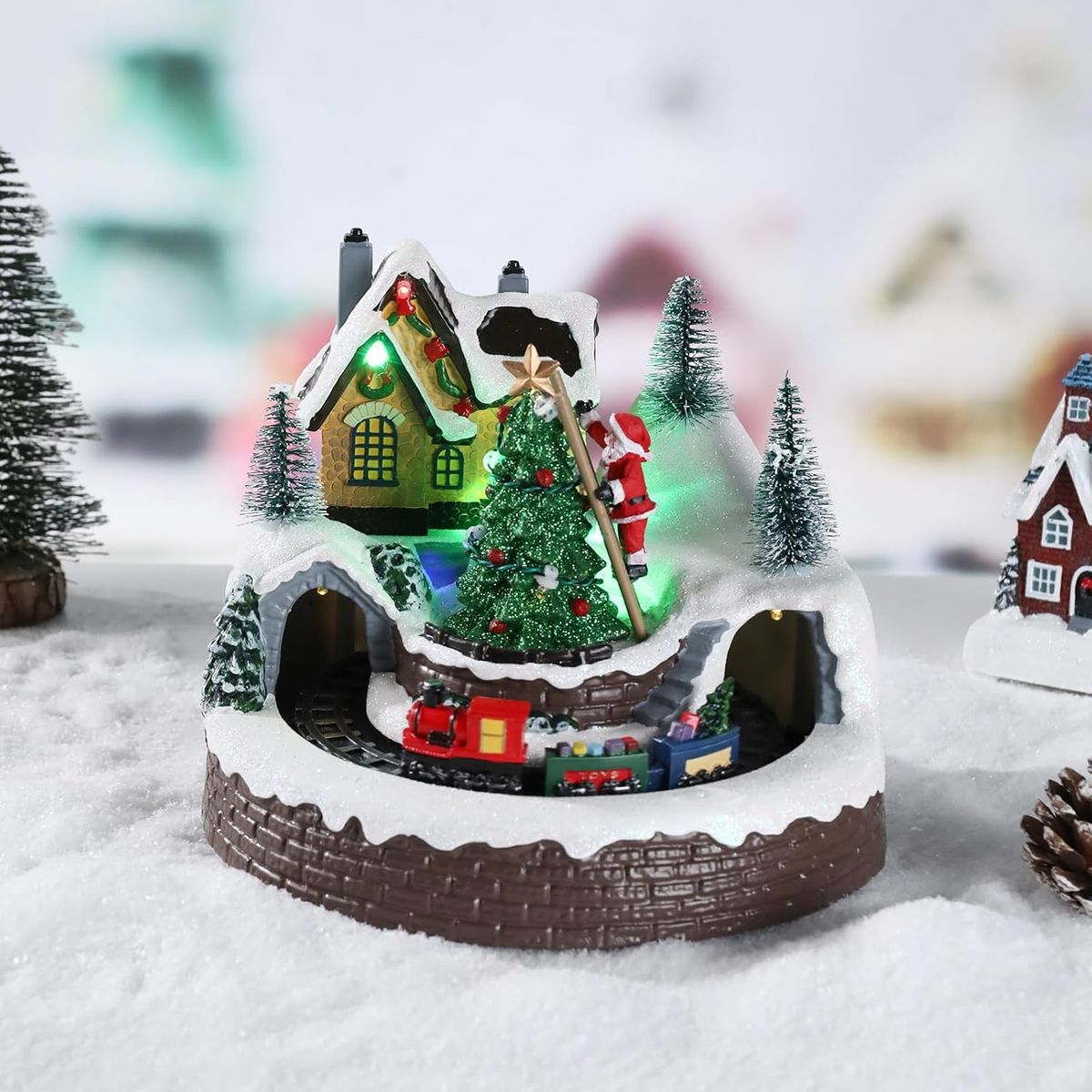 GENERICO - Villa Navideña Árbol Tren Giratorio Musical Animados Luz Led