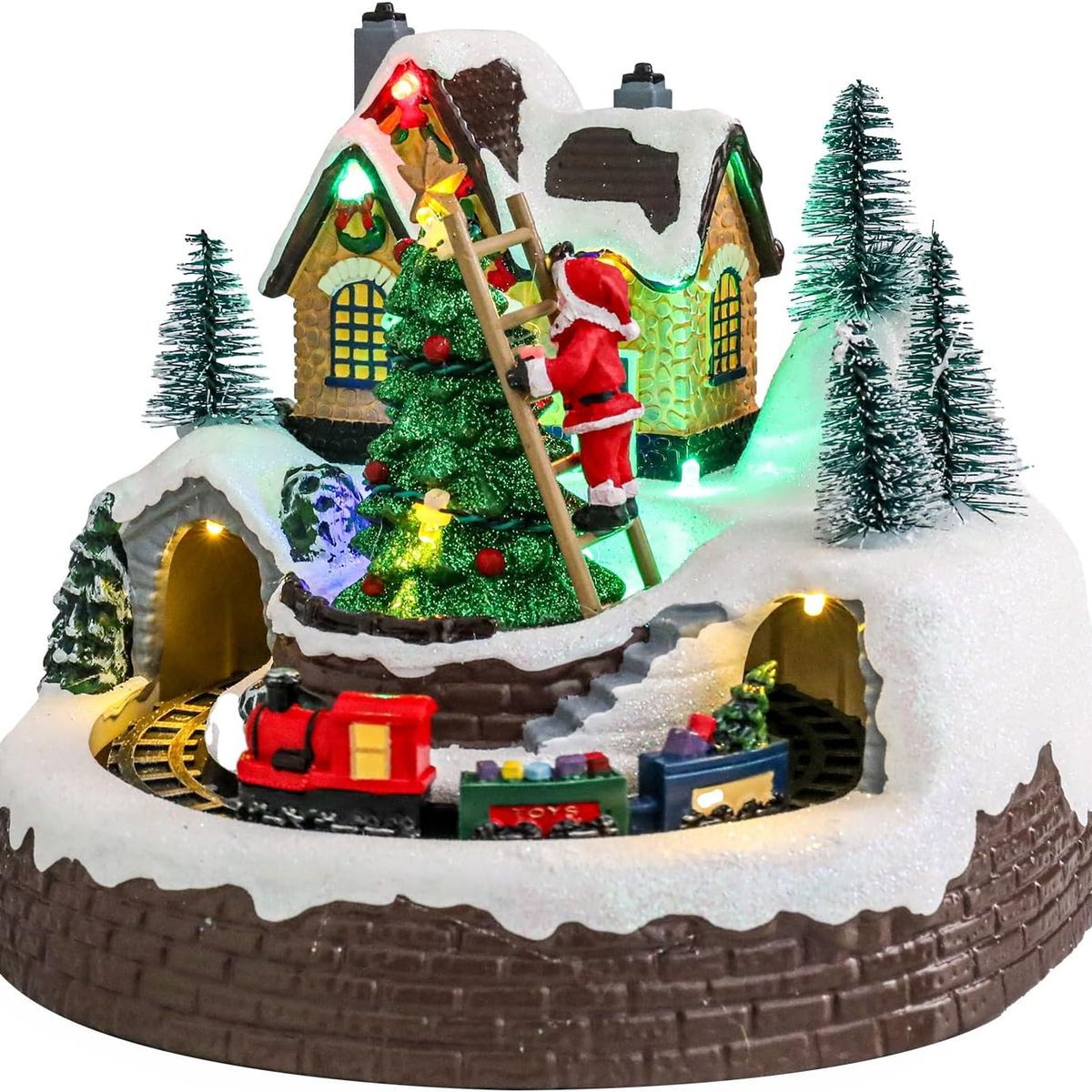 GENERICO - Villa Navideña Árbol Tren Giratorio Musical Animados Luz Led