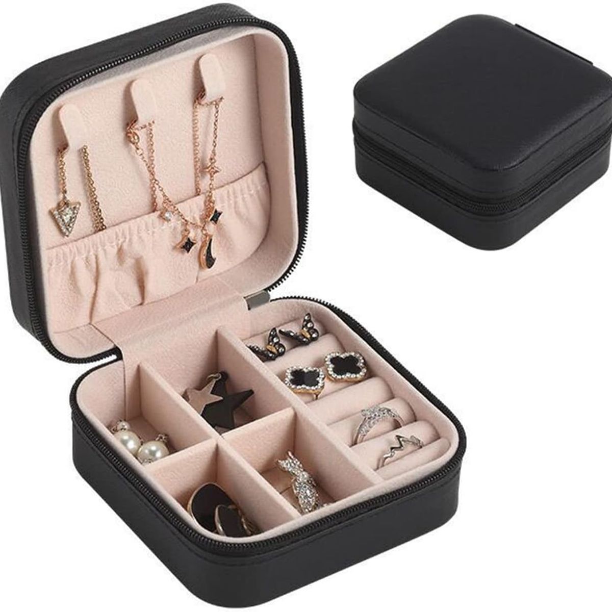 GENERICO - JOYERO ORGANIZADOR ESTUCHE PORTATIL PARA ANILLOS ARETES COLLARES