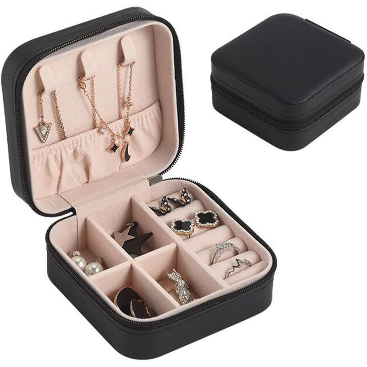 GENERICO - JOYERO ORGANIZADOR ESTUCHE PORTATIL PARA ANILLOS ARETES COLLARES