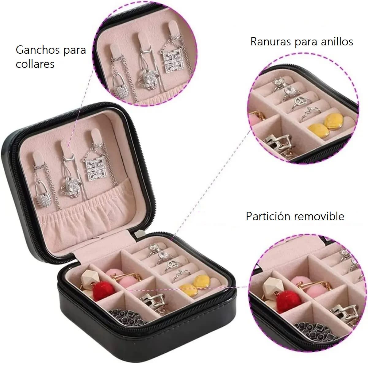 GENERICO - JOYERO ORGANIZADOR ESTUCHE PORTATIL PARA ANILLOS ARETES COLLARES