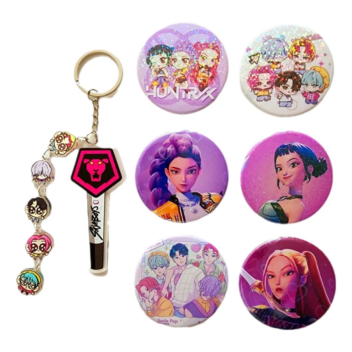 GENERICO - Pack Kpop Demon Hunter-6 Pin Holograficos + Llavero Saja Boy