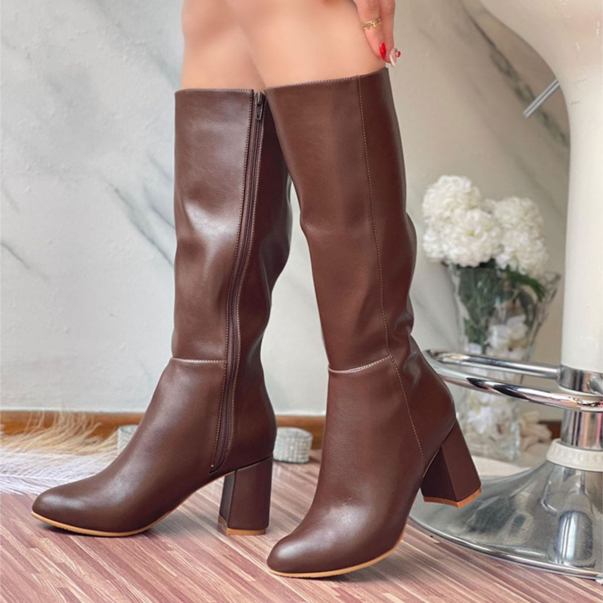 GENERICO - Bota Larga Mujer Clasica 2086-75 Taco 7 Color Marron