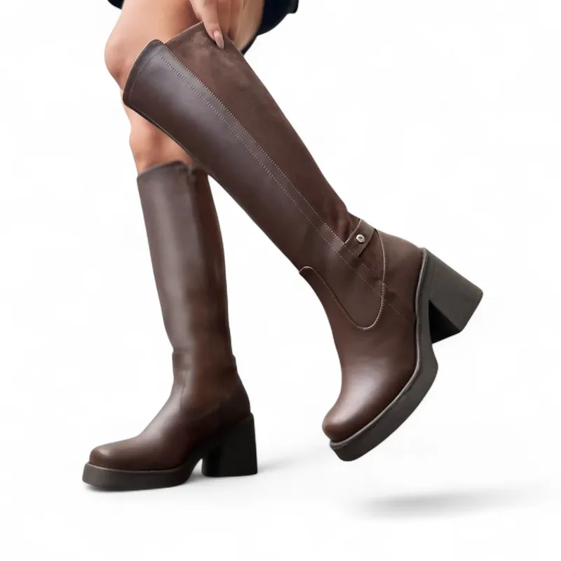 GENERICO - Bota Mujer Gamuza Posterior Taco 7 1062-75 Color Marron