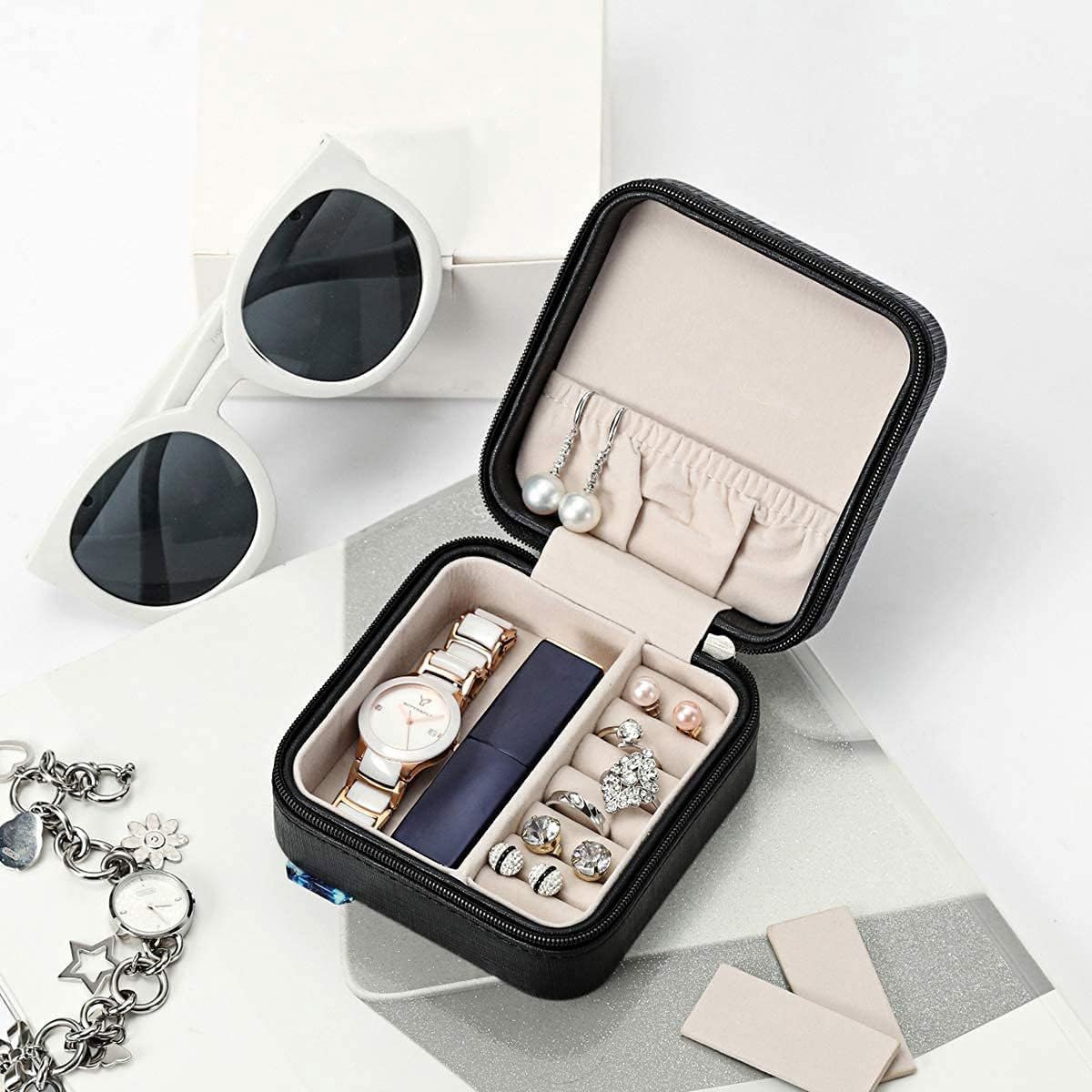 GENERICO - JOYERO ESTUCHE ORGANIZADOR PORTATIL PARA ARETES ANILLOS COLLARES
