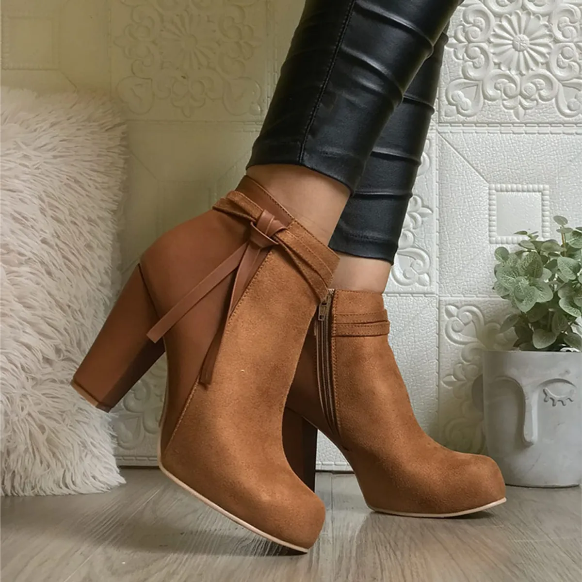 GENERICO - Botin Mujer Sanamaca Lazo Taco 9 2086-68 Color Camello